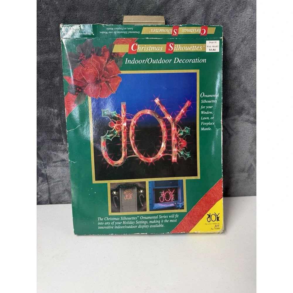 Vintage Christmas Silhouettes JOY Lighted Window Decoration No 95000 In Box